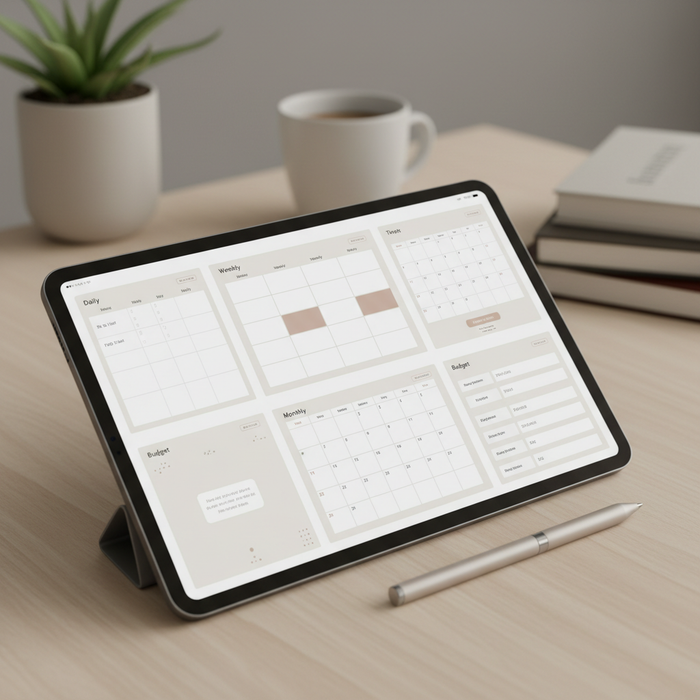 All-in-One Digital Planner Bundle displayed on a tablet