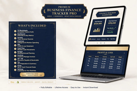 Business Finance Tracker Pro™ | Small Business Bookkeeping Excel & Google Sheets | 12-in-1 P&L, Cash Flow, Budget & Invoice Tracker